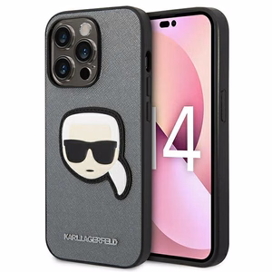Karl Lagerfeld Saffiano Karl's Head Patch viedtālruņa apvalks iPhone 14 Pro Max - sudraba