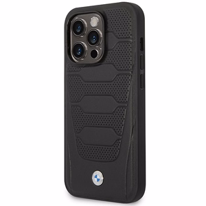 Viedtālruņa apvalks BMW BMHMP14X22RPSK iPhone 14 Pro Max 6.7 - melns ādas sēdekļu raksts MagSafe