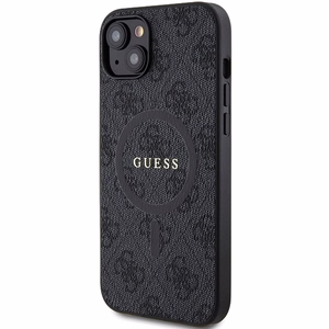 Guess 4G Collection Ādas Metāla Logo Magnētiskais viedtālruņa apvalks iPhone 15/14/13 - melna