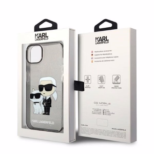 Karl Lagerfeld mirdzošs Karl&Choupette viedtālruņa apvalks iPhone 14 Plus - melns