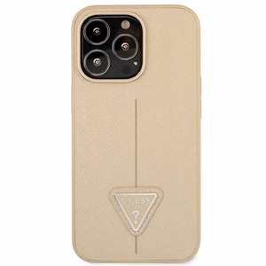 Guess GUHCP14LPSATLE iPhone 14 Pro 6,1 beiges krāsas kietais viedtālruņa apvalks SaffianoTriangle Logo