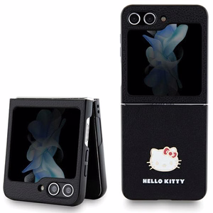Hello Kitty Metal Logo Kitty Head viedtālruņa apvalks Samsung Galaxy Z Flip 5 - melns