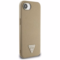 Guess Grained Triangle MagSafe viedtālruņa apvalks iPhone 16e - brūna