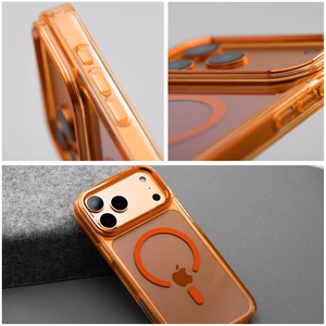 Case for iPhone 17 Pro / 18 Pro (low camera edge) Frame Clear Hybrid Mag Cover compatible with MagSafe hermes orange