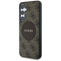 Guess 4G Apaļš Klasiskais Logotips Magnētiskais Viedtālruņa apvalks Samsung Galaxy S25 Brūna