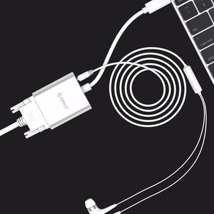 Orico PTAV adapteris USB-C–VGA un 3,5 mm, Full HD, 0,15 m – sudraba krāsas