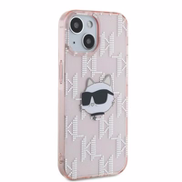 Karl Lagerfeld IML Choupette galvas un monogrammas apvalks iPhone 14 / 15 / 13 - rozā