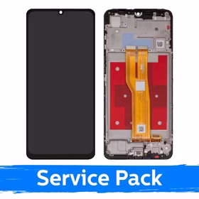 LCD displejs saderīgs ar Samsung A075 A07 4G melns ar rāmi (Service Pack)