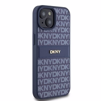 DKNY Ādas mono svītra un metāla logotips viedtālruņa apvalks iPhone 15 / 14 / 13 - zils