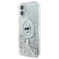 Karl Lagerfeld Liquid Glitter Choupette Head Magnētiskais viedtālruņa apvalks iPhone 16 - caurspīdīgs