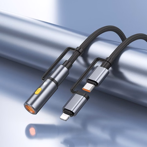 Kabelis All-in-one USB C / Lightning uz USB C / Auto piepīpētājs Hoco PD 3A 60W 1,2 m U138 pelēks