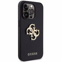 Guess ādas perforēts viedtālruņa apvalks ar spīdīgu logo 4G iPhone 15 Pro Max - melns