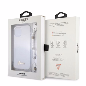 Guess GUHCP12LKPSWH iPhone 12 Pro Max 6,7 caurspīdīgs ciets vāciņš balta pērļu kolekcija