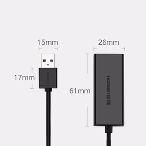 Ugreen ārējā tīkla karte RJ45 - USB 2.0 100 Mbps Ethernet melna (CR110 20254)
