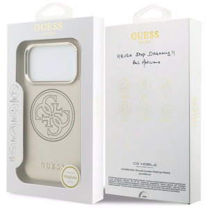 Guess Perforated 4G MagSafe Maciņš for iPhone 17 Pro - bēšs