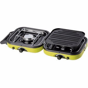 Meva DUAL COMPACT + GRILL tūrisma gāzes plīts gāzes kasetnēm, salokāms 2 degļu modelis ar grila plāksni