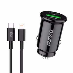 Car Charger Dudao "R3PRO" Black (1xUSB / 1xUSB-C / 18W) + "Type-C / Lightning" cable