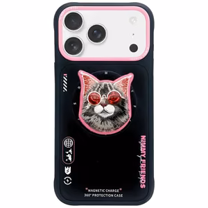 NIMMY чехол GLASSES COOL CAT совместимый с MagSafe для iPhone 17 Pro чёрно-розовый