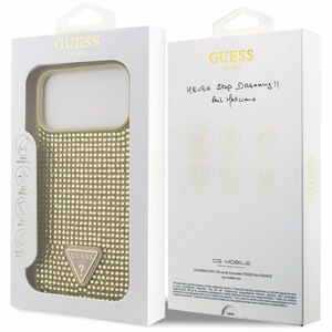 Guess Rhinestone Triangle Logo viedtālruņa apvalks iPhone 17 Pro Max - zelta