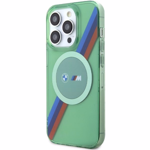 BMW M trīskrāsu svītras magnētiskais viedtālruņa apvalks iPhone 15 Pro - zaļš