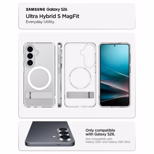 Spigen Ultra Hybrid S Mag MagSafe maciņš priekš Samsung Galaxy S26 - caurspīdīgs un balts