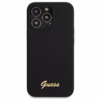 Guess GUHMP13XLSLMGBK viedtālruņa apvalks iPhone 13 Pro Max 6.7" melns cietais silikona ar zelta logotipu MagSafe