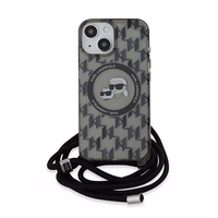 Karl Lagerfeld IML Crossbody Monogram Karl & Choupette Head Magnētiskais viedtālruņa apvalks iPhone 15 / 14 / 13 - melns