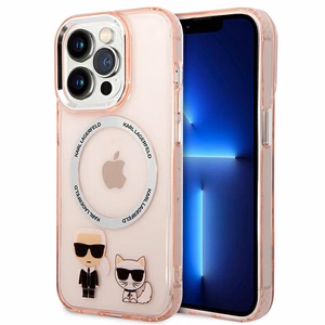 Karl Lagerfeld KLHMP14LHKCP iPhone 14 Pro 6.1" cietais apvalks rozā / rozā Karls & Choupette Alumīnijs Magsafe