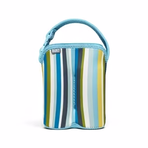 BUILT Bottle Buddy insulated neoprene tote for two bottles, Baby Blue Stripe