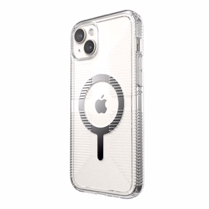 Speck GemShell Grip MagSafe vāciņš ierīcei iPhone 15 Plus / 14 Plus, caurspīdīgs ar hroma krāsas akcentiem