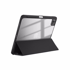 Crong PrimeFolio atverams vāciņš ierīcei iPad Air 11" (2026–2024) / iPad Air 10.9" (5. / 4. paaudzes) / iPad Pro 11" (2022–2021), ar Apple Pencil turētāju, melns un caurspīdīgs