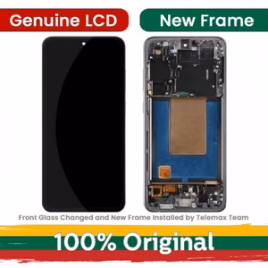 LCD ekrāns saderīgs Samsung S721 S24 FE ar rāmi / Pelēks (Zils / Piparmētru / Dzeltens) / (Atjaunots: Telemax)