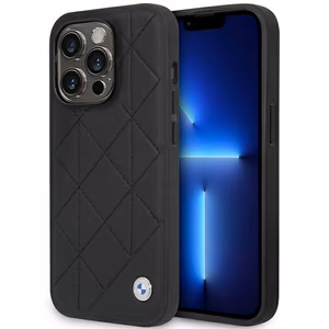 Viedtālruņa apvalks BMW BMHCP14L22RQDK iPhone 14 Pro 6.1 - melns ādas kvilota raksts