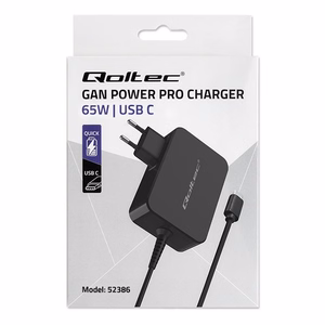 Qoltec 52386 GaN Power Pro Lādētājs 65W USB-C Melns