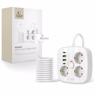 Tech-Protect PCS3X4 power strip, 3 sockets, 2xUSB-A, 2xUSB-C 200 cm - white