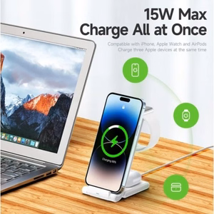 Bezvadu lādētājs Dux Ducis W10-A 3in1 balts 15W (priekš iPhone / Apple Watch / Airpods)