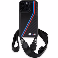 BMW M Edition oglekļa trīskrāsu līnijas un siksna viedtālruņa apvalks iPhone 15 Pro Max - melns