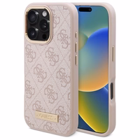 Guess 4G Logo Plate Magnētiskais viedtālruņa apvalks iPhone 16 Pro Max - rozā