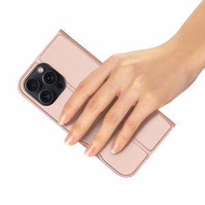 Dux Ducis Skin Pro viedtālruņa apvalks iPhone 16 Pro Max ar atveramu vāciņu un karšu nodalījumu - rozā