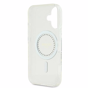 Guess IML Rhinestones magnētiskais viedtālruņa apvalks iPhone 16 Plus - balts