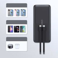 Portatīvais lādētājs Choetech B654 10000mAh 22,5W USB-A / USB-C / micro USB ar iebūvētu USB-C / Lightning kabeli (melns)
