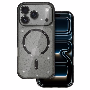 Mirdzošs magnētiskais viedtālruņa apvalks Iphone 17 Pro, melns, caurspīdīgs