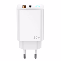 JELLICO sienas lādētājs EU13 GaN PD 30W 1xUSB-C + 1xUSB QC3.0 + kabelis USB-C - USB-C Balts
