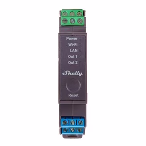 Shelly Pro 2 DIN sliedes 2 kanālu relejs, WiFi/LAN