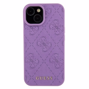 Guess GUHCP15SP4EPMU iPhone 15 6.1" violets/gaiši violets cietais viedtālruņa apvalks Leather 4G Stamped