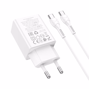 Lādētājs Hoco N71 30W GaN USB-C/USB-A + USB-C uz USB-C kabelis 1.0m, balts