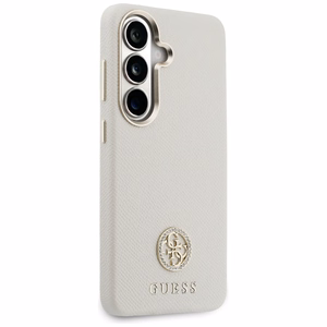 Guess maciņš Rhinestone Round Logo MagSafe priekš Samsung Galaxy S26 smilškrāsas