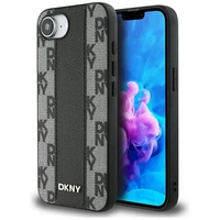 DKNY ādas rūtainais mono raksts Magnētiskais iPhone 16e viedtālruņa apvalks - melns