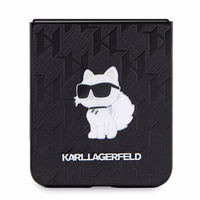 Karl Lagerfeld Saffiano Monogram Choupette Pin viedtālruņa apvalks Samsung Galaxy Z Flip 5 - melna