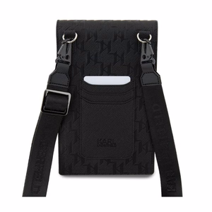 Karl Lagerfeld Saffiano Monogram Ikonik plecu soma viedtālrunim, melna